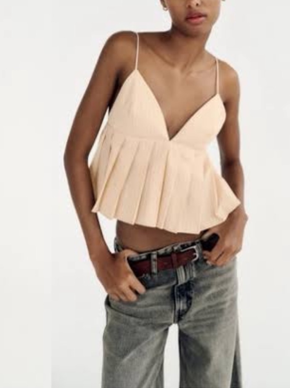 Zara Cotton Sleeveless Peplum Pleated Cropped Top with Pink Pinstripes XXL